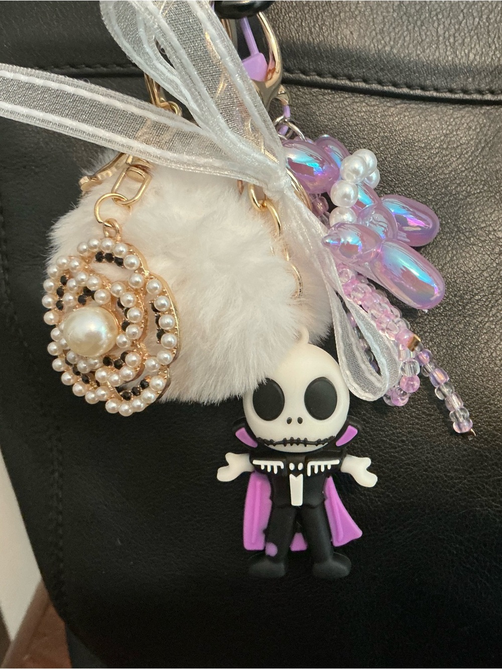Halloween Cute Skull Vampire Keychain Charm with Purple Accents